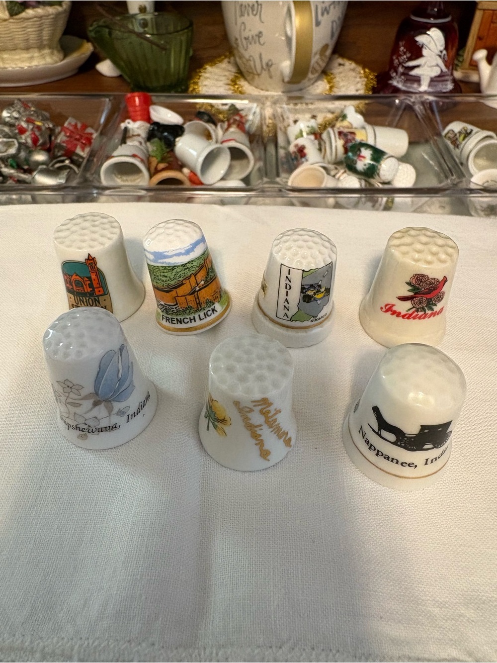 Set of 7 Indiana Themed Thimbles - See photos for close-up details.